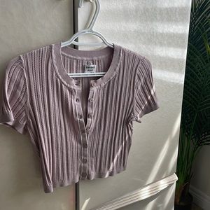 Aritzia Sunday Best Pink cardigan button up size S cable knit detail t-shirt